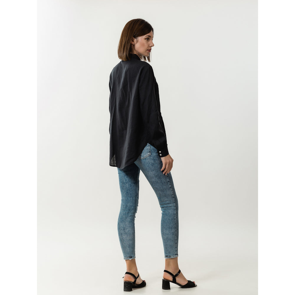 Linen Shirt - Black with Tucks - Stonewashed - Luxury Thin Linen