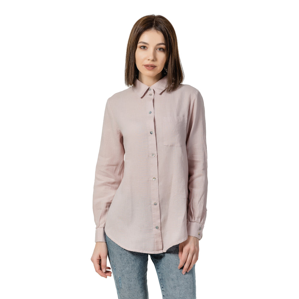Stonewashed Linen Women Shirt - pure 100% linen flax heather navy