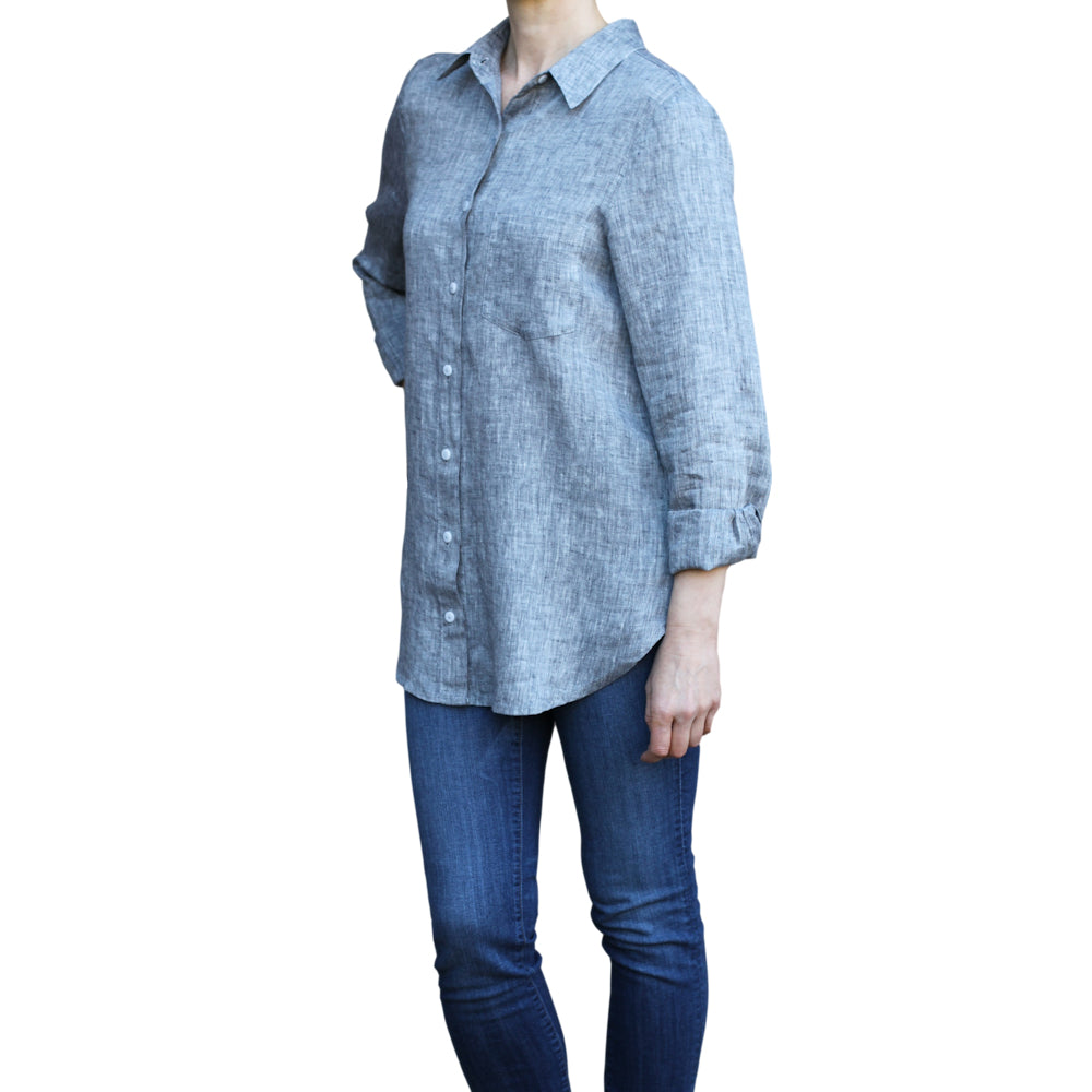 Linen Shirt - Heather Black - Stonewashed - Luxury Thin Linen