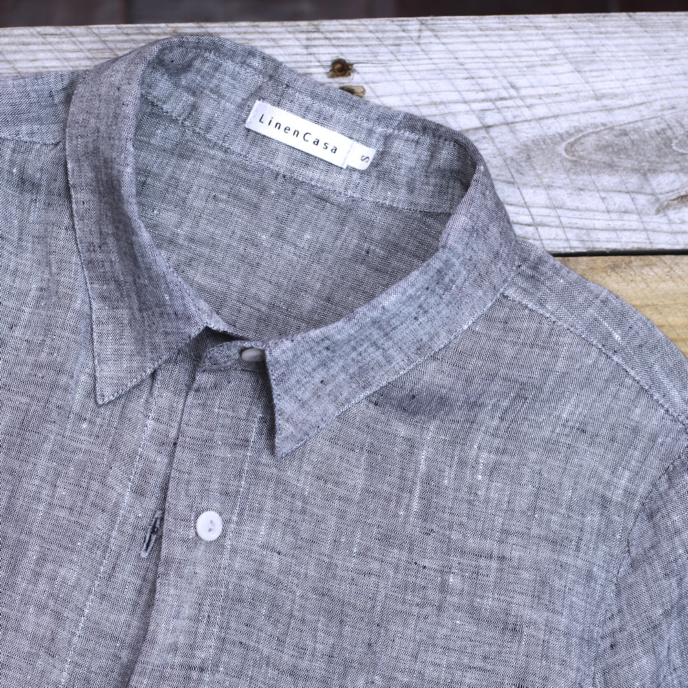 Linen Shirt - Heather Black - Stonewashed - Luxury Thin Linen