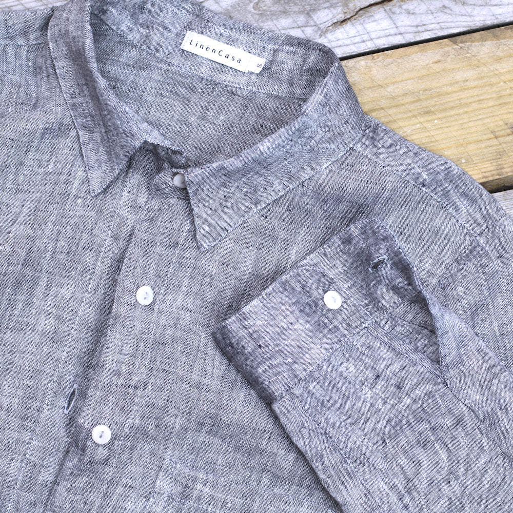 Linen Shirt - Heather Black - Stonewashed - Luxury Thin Linen