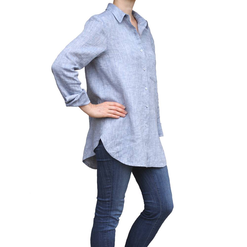 Linen Shirt - Heather Navy Blue - Stonewashed - Luxury Thin Linen