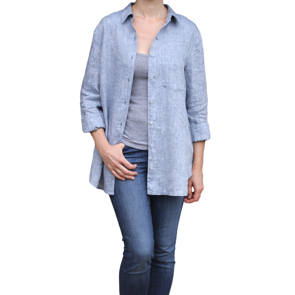 Linen Shirt - Heather Navy Blue - Stonewashed - Luxury Thin Linen