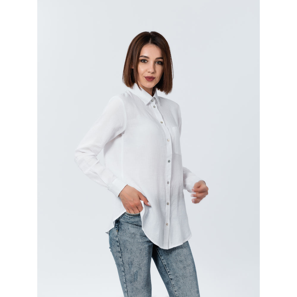 Linen Shirt - White - Stonewashed - Luxury Thin Linen
