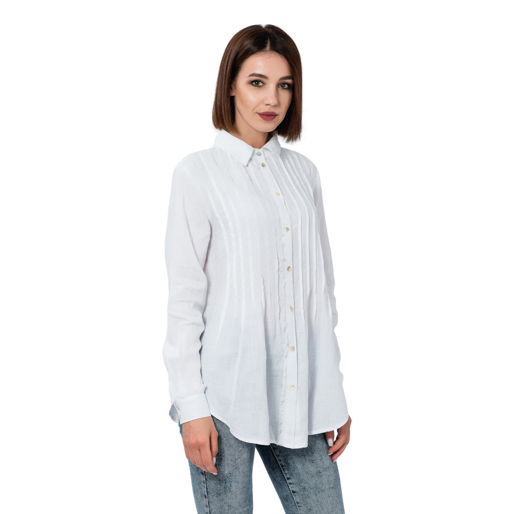 Linen Shirt - White with Tucks - Stonewashed - Luxury Thin Linen
