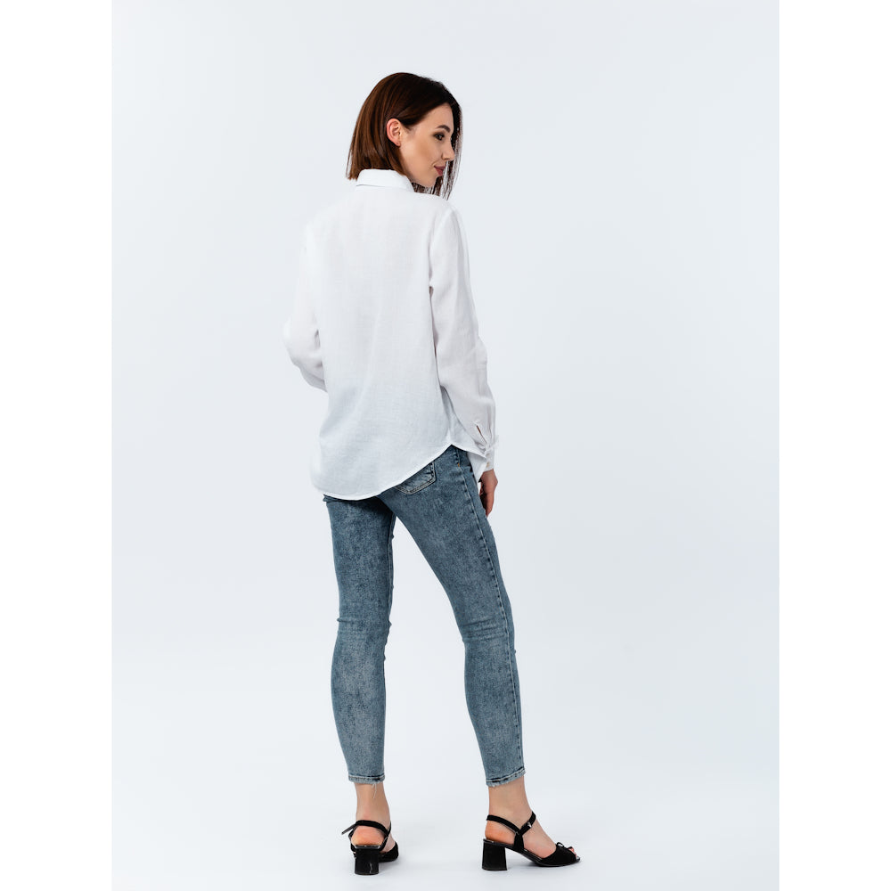 Linen Shirt - White with Tucks - Stonewashed - Luxury Thin Linen