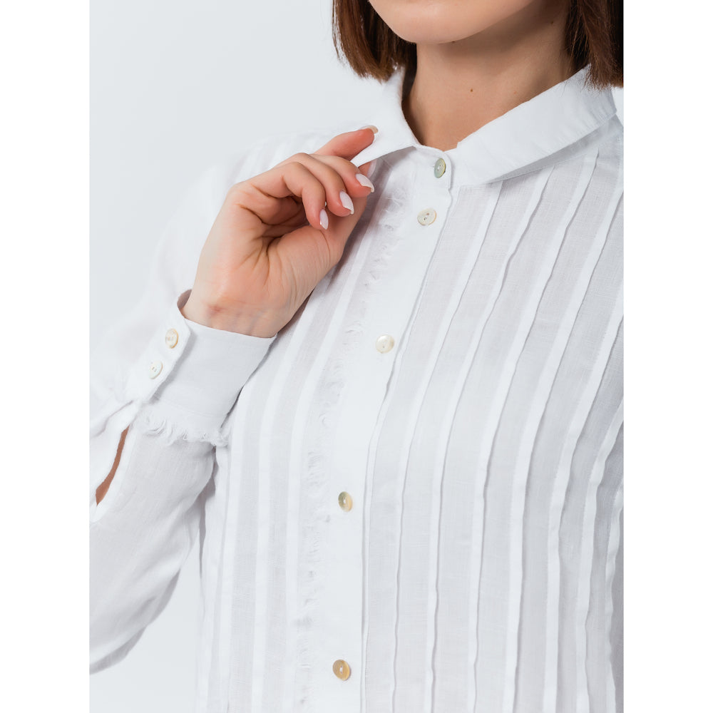 Linen Shirt - White with Tucks - Stonewashed - Luxury Thin Linen
