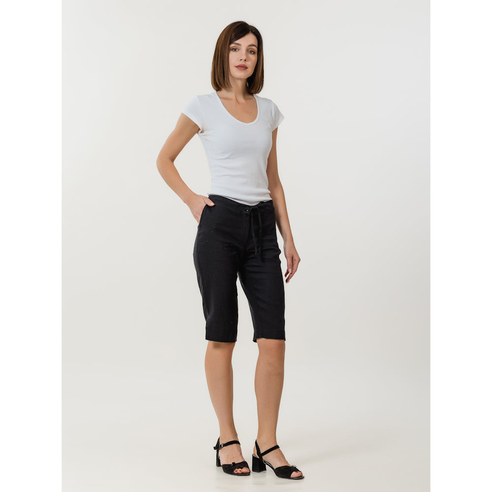 Linen Shorts - Black - Stonewashed - Luxury Medium Thick Linen