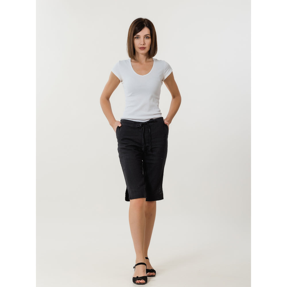Linen Shorts - Black - Stonewashed - Luxury Medium Thick Linen