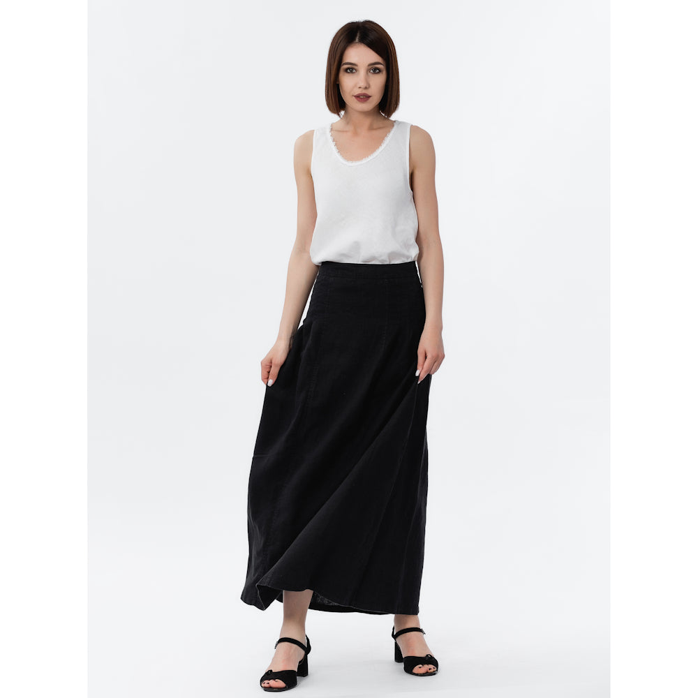 Linen Skirt - Black - Stonewashed - Luxury Medium Thick Linen