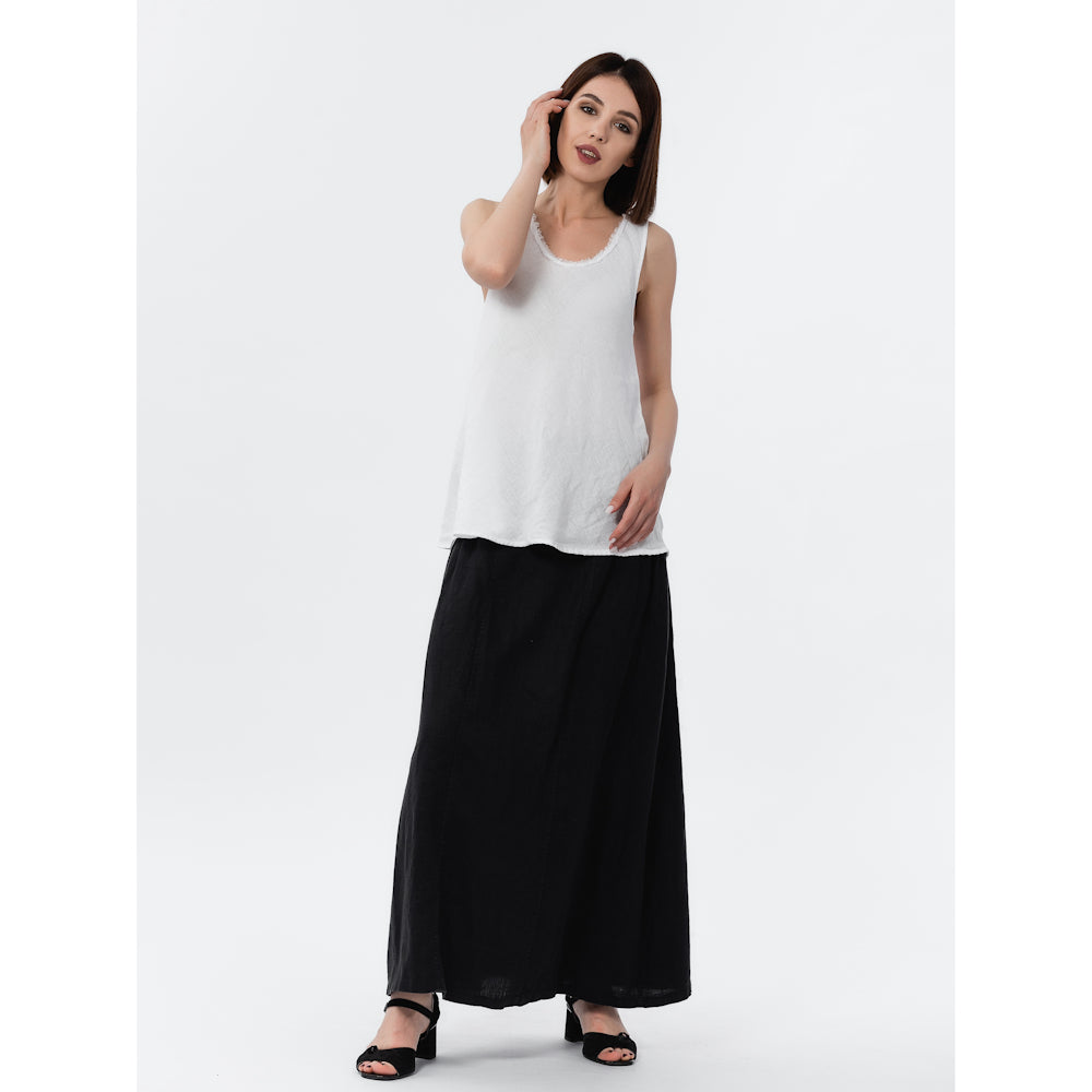 Linen Skirt - Black - Stonewashed - Luxury Medium Thick Linen