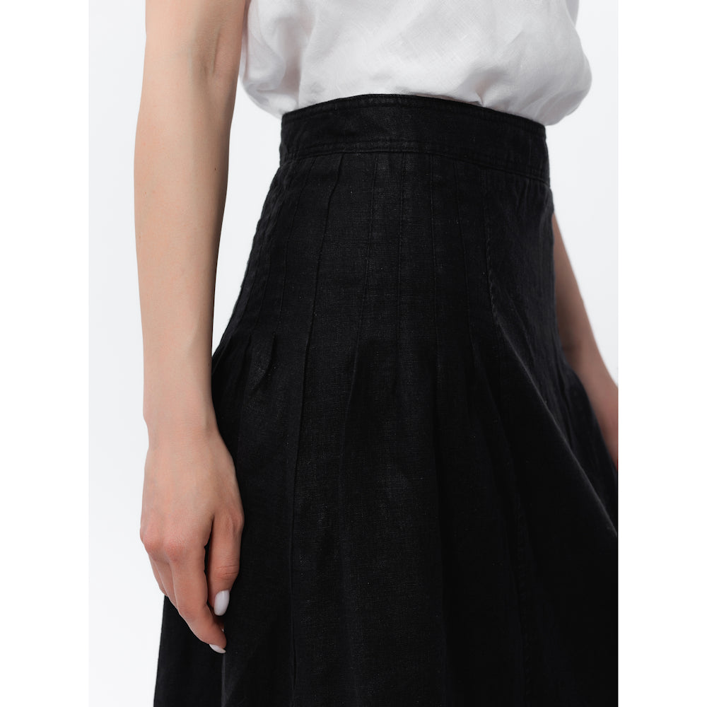 Linen Skirt - Black - Stonewashed - Luxury Medium Thick Linen