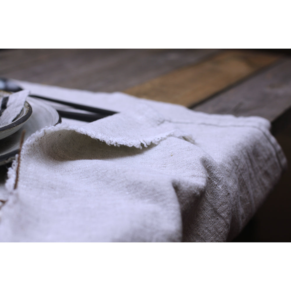 Linen Table Runner - Stonewashed - Light Natural with Frayed Edges - Luxury Thick Linen