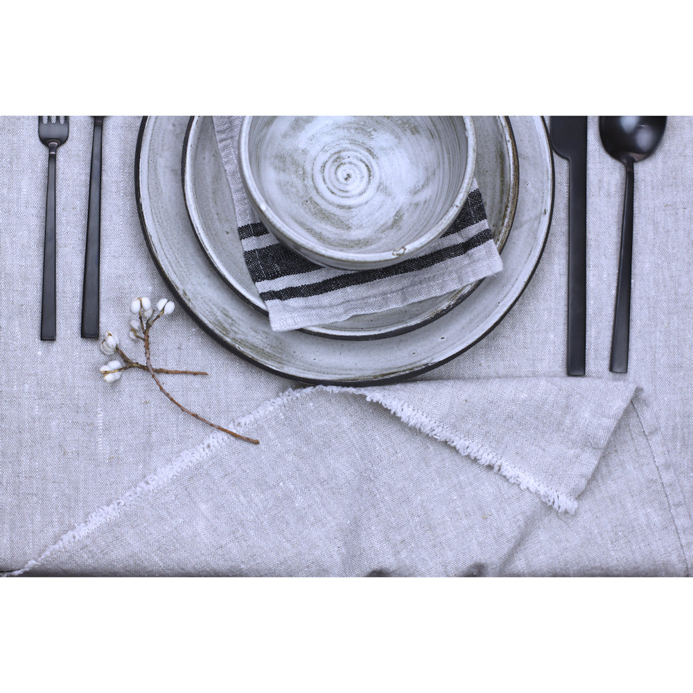 Linen Table Runner - Stonewashed - Light Natural with Frayed Edges - Luxury Thick Linen