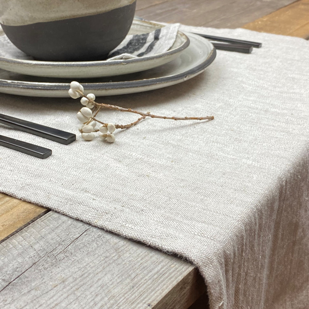 Linen Table Runner - Stonewashed - Light Natural with Frayed Edges - Luxury Thick Linen