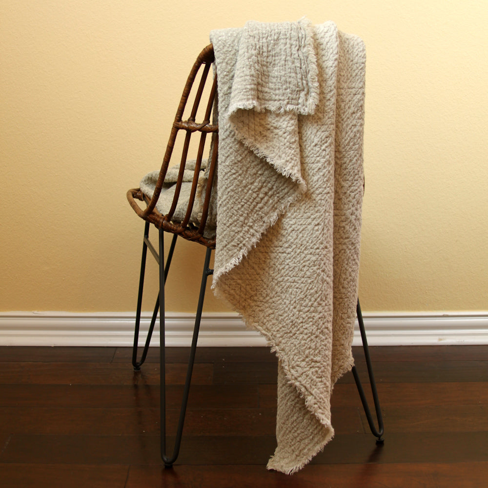 Linen Throw Expression - Stonewashed - Textured - Frayed Edges - Natural and Ivory Color