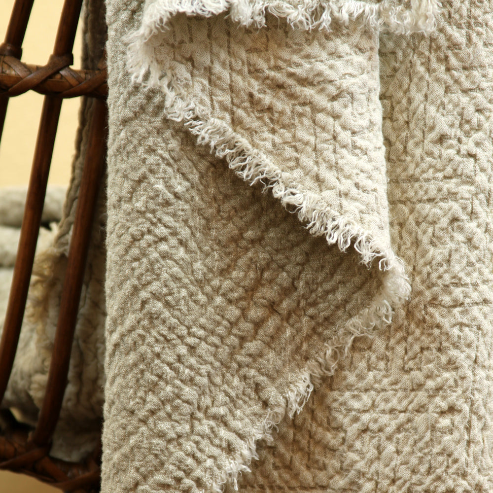 Linen Throw Expression - Stonewashed - Textured - Frayed Edges - Natural and Ivory Color