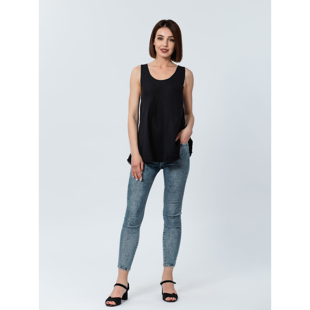 Linen Top - Black - Stonewashed - Luxury Thin Linen