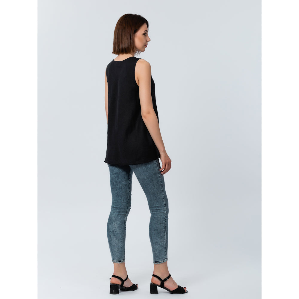 Linen Top - Black - Stonewashed - Luxury Thin Linen