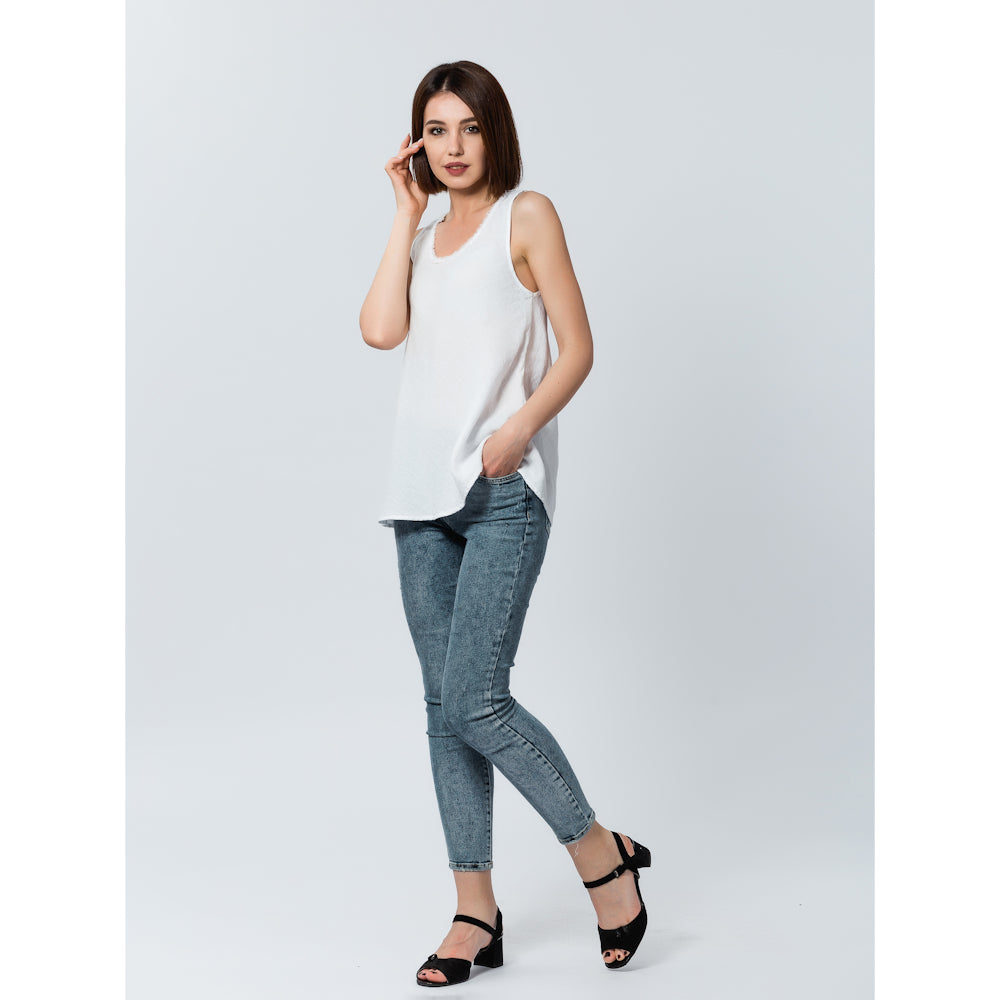 Linen Top - White - Stonewashed - Luxury Thin Linen