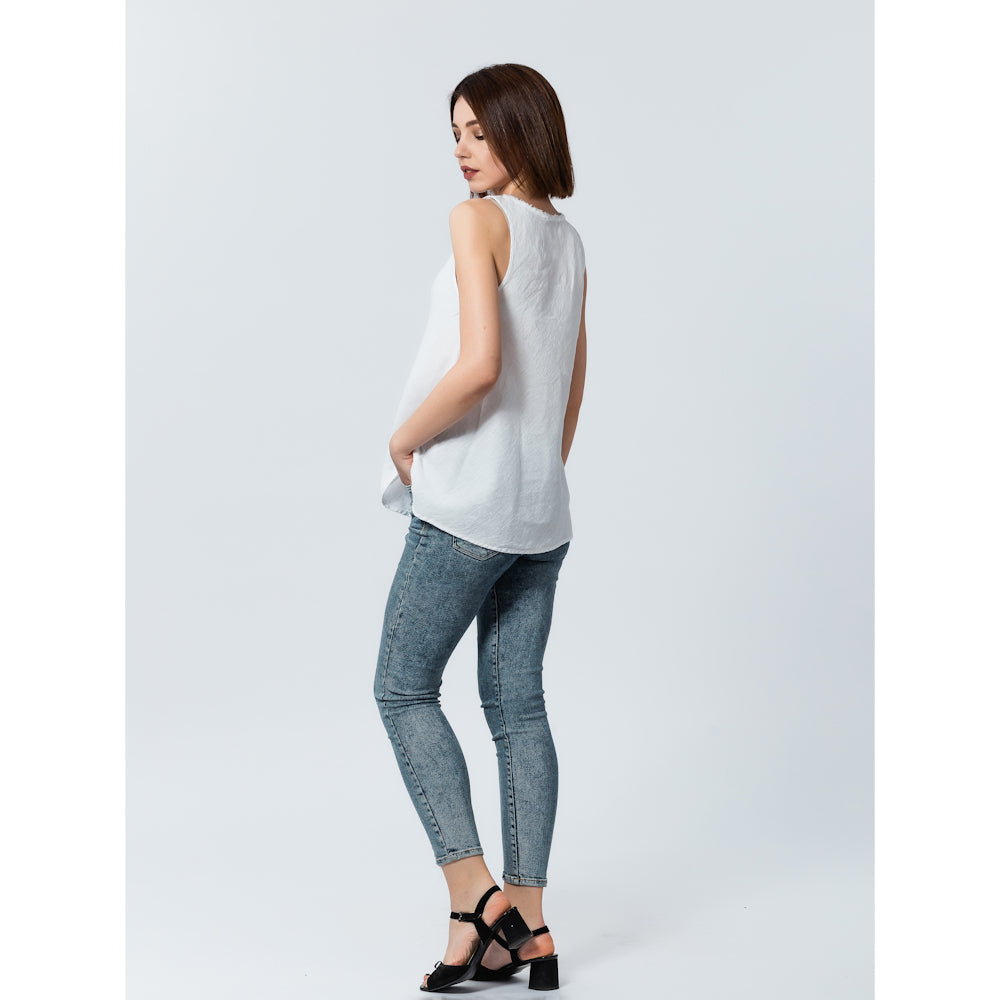 Linen Top - White - Stonewashed - Luxury Thin Linen