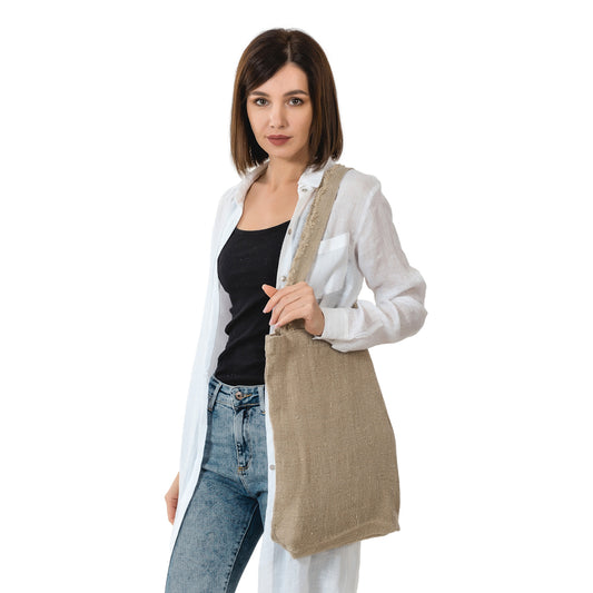 Linen Tote Bag - Stonewashed - Natural with Frayed Straps - Luxury Thick Linen