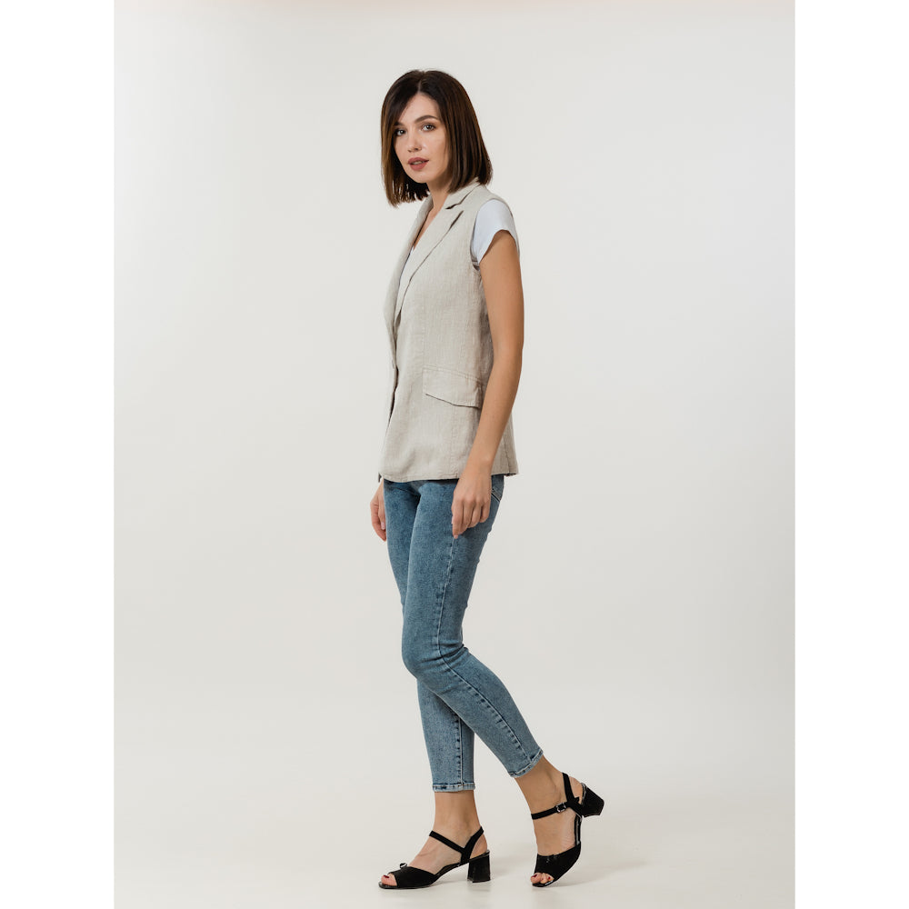 Linen Vest - Light Natural - Stonewashed - Luxury Thick Linen