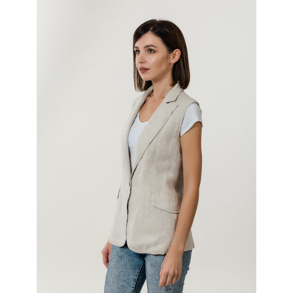 Linen Vest - Light Natural - Stonewashed - Luxury Thick Linen