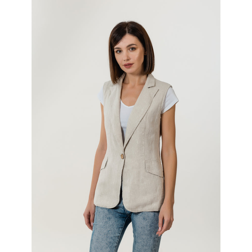 Linen Vest - Light Natural - Stonewashed - Luxury Thick Linen