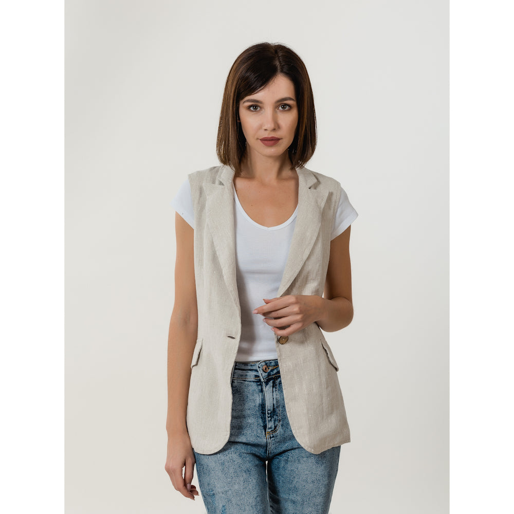 Linen Vest - Light Natural - Stonewashed - Luxury Thick Linen