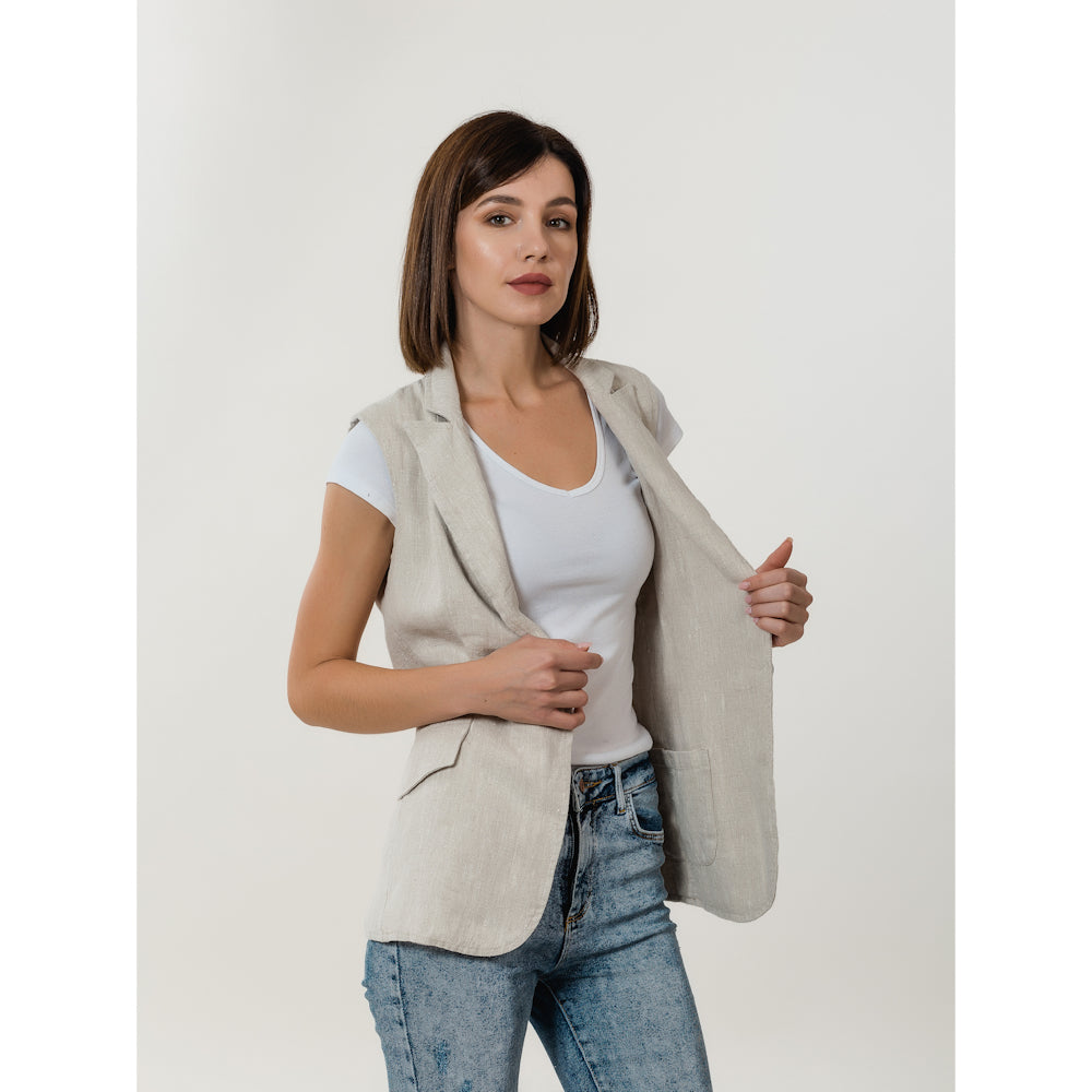 Linen Vest - Light Natural - Stonewashed - Luxury Thick Linen