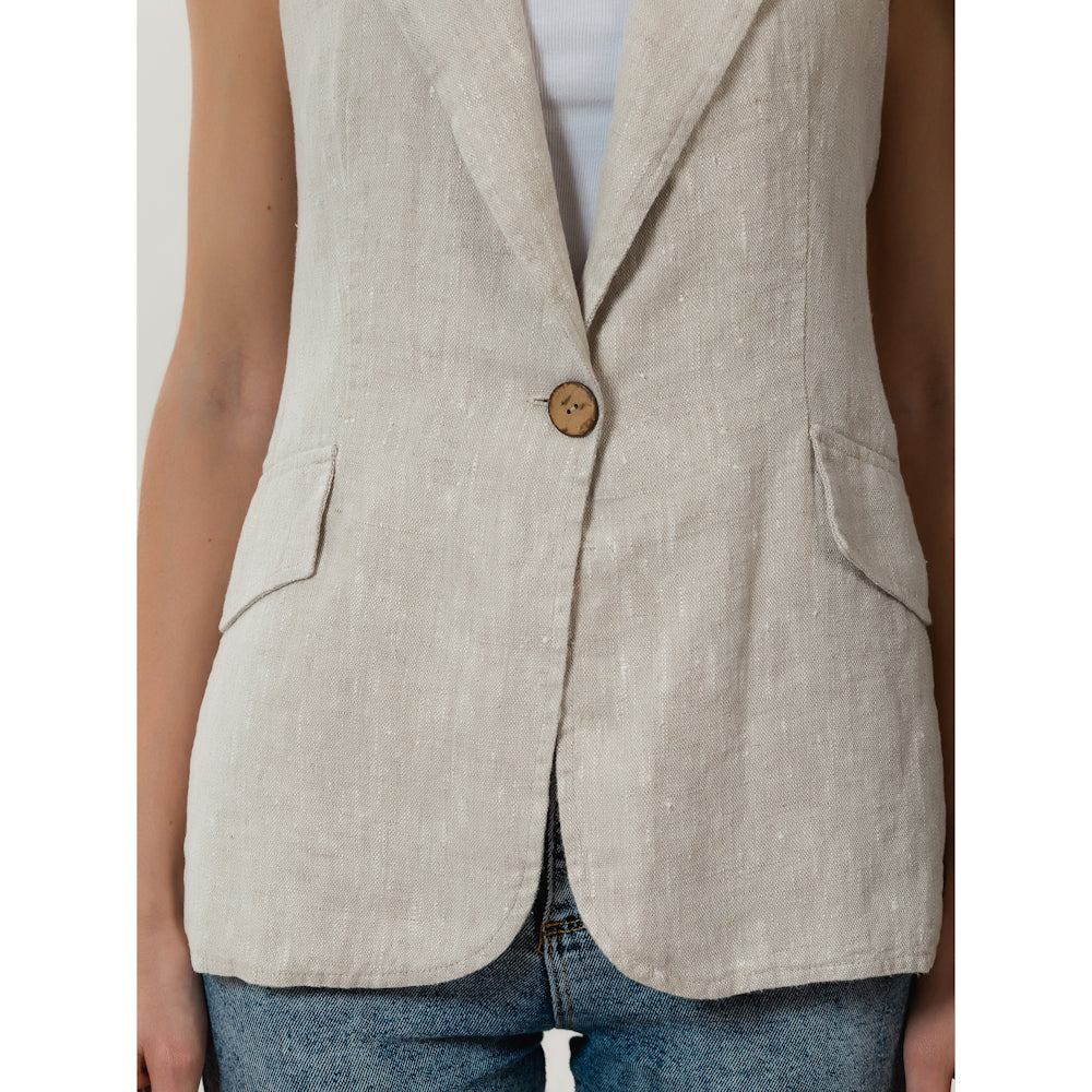 Linen Vest - Light Natural - Stonewashed - Luxury Thick Linen