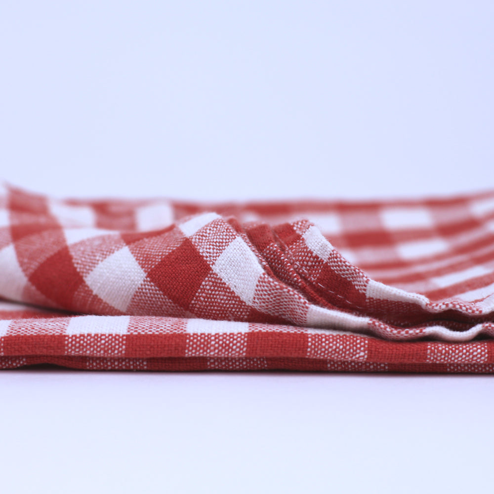 Linen Hand Towel - Stonewashed - Red White Squares - Medium Thick Linen