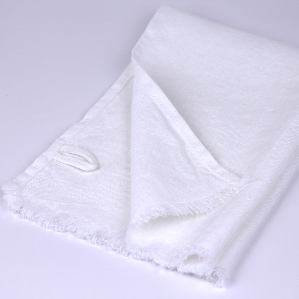 Linen Guest Towel - Stonewashed - White with Frayed Edges - Luxury Thick Linen
