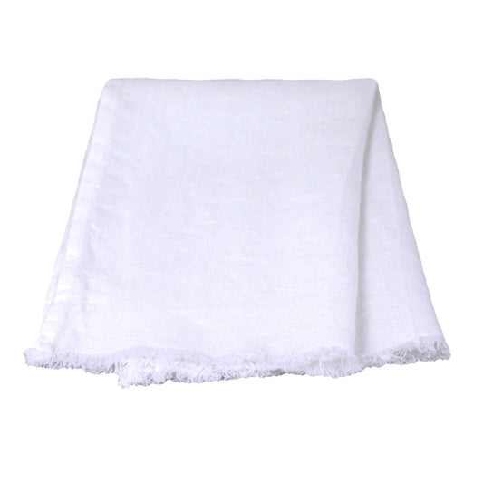 Linen Guest Towel - Stonewashed - White with Frayed Edges - Luxury Thick Linen