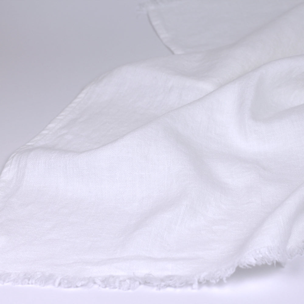 Linen Hand Towel - Stonewashed - Optic White with Frayed Edges -  Luxury Thick Linen