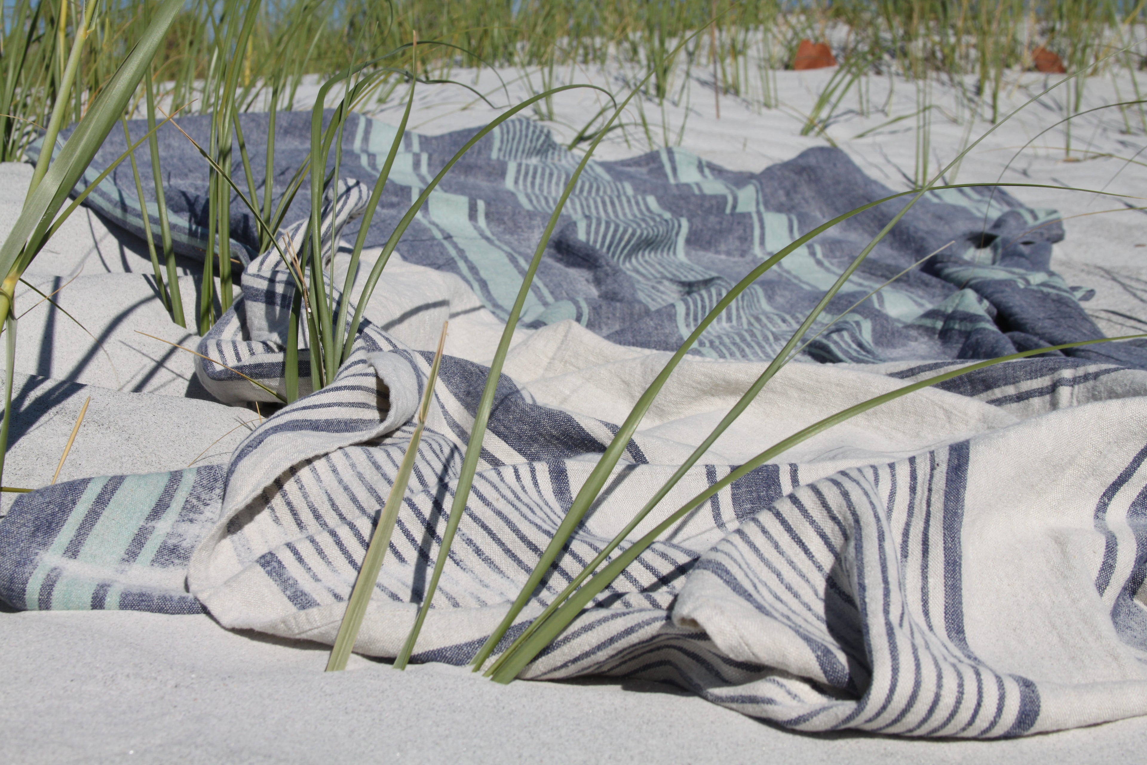 Linen beach towels showing absorbency and texture