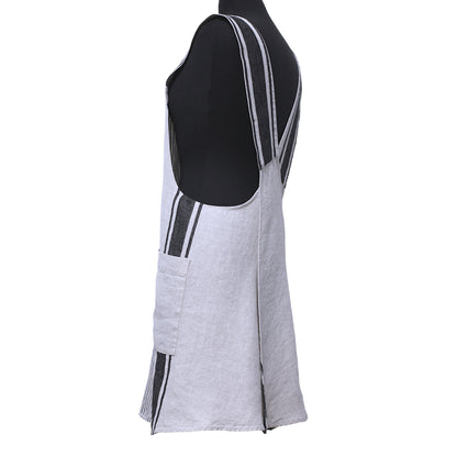 Linen Apron  - A-Line - Cross Back - Two Pockets - Light Natural with Black Stripes - Japanese-style - Stonewashed - Thick Linen