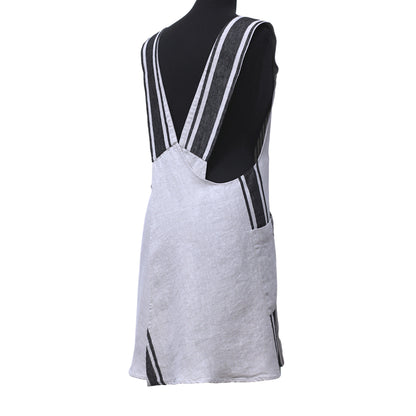 Linen Apron  - A-Line - Cross Back - Two Pockets - Light Natural with Black Stripes - Japanese-style - Stonewashed - Thick Linen