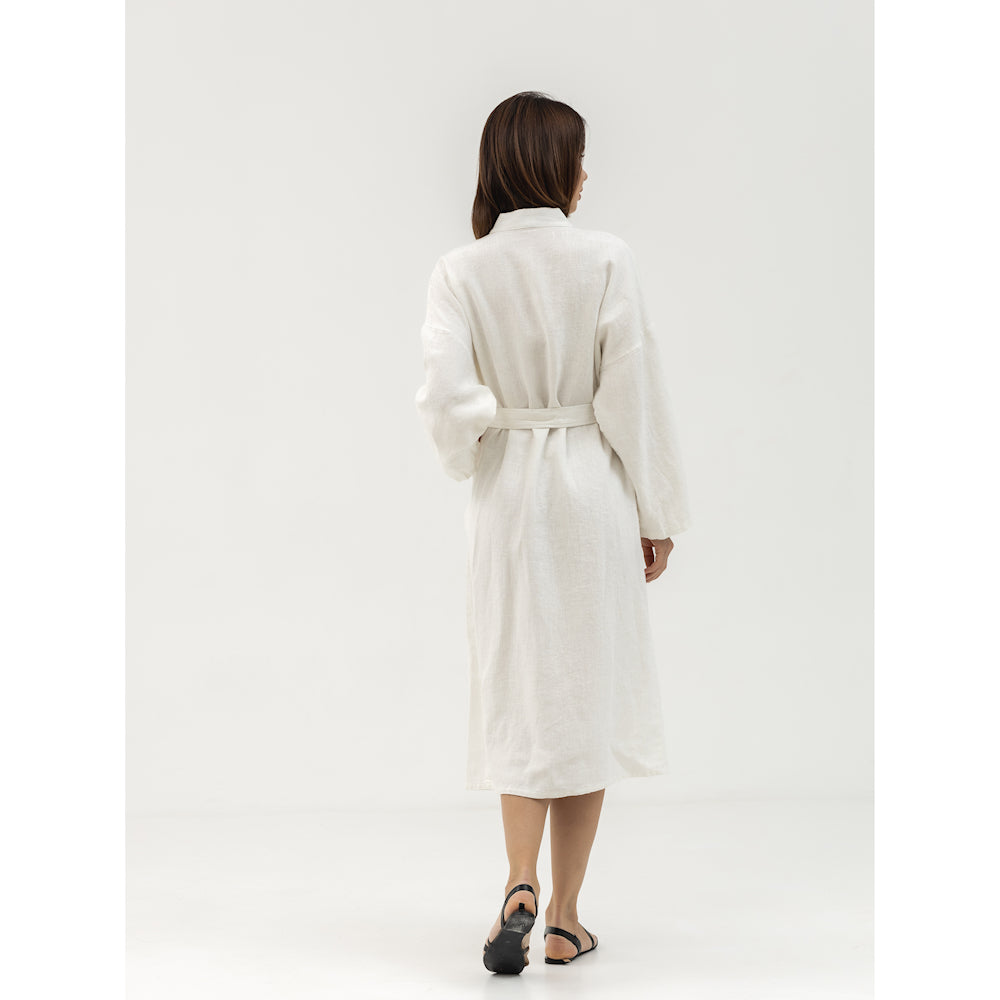 Linen Bath Robe - White - Stonewashed - Luxury Thick Linen