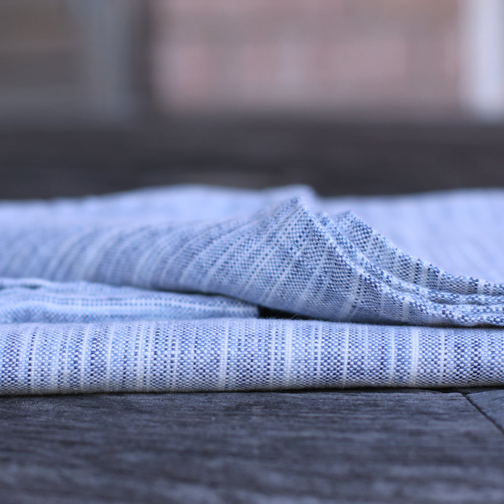 Linen Bath or Beach Towel - Stonewashed - Blue White Print Yarn - Luxury Thick Linen