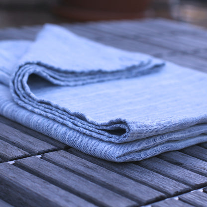 Linen Bath or Beach Towel - Stonewashed - Blue White Print Yarn - Luxury Thick Linen