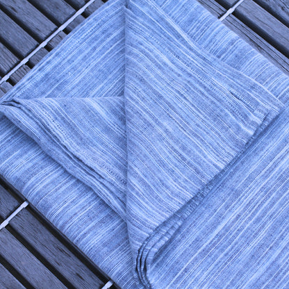 Linen Bath or Beach Towel - Stonewashed - Blue White Print Yarn - Luxury Thick Linen