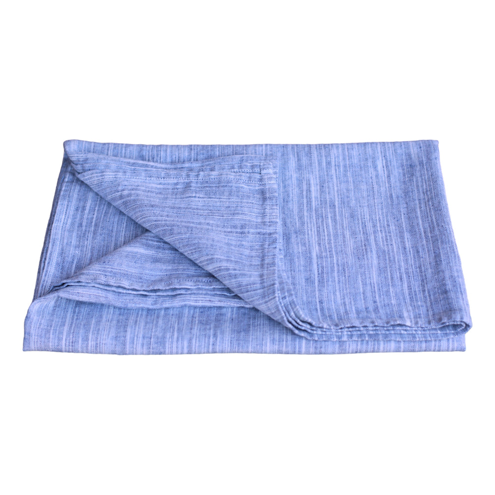 Linen Bath or Beach Towel - Stonewashed - Blue White Print Yarn - Luxury Thick Linen