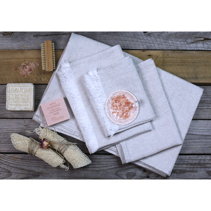 Linen Hand Towel - Stonewashed - Light Natural with Frayed Edges -  Luxury Thick Linen