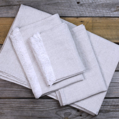 Linen Hand Towel - Stonewashed - Light Natural with Frayed Edges -  Luxury Thick Linen