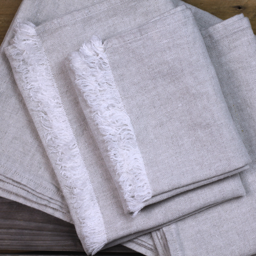 Linen Hand Towel - Stonewashed - Light Natural with Frayed Edges -  Luxury Thick Linen