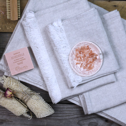 Linen Hand Towel - Stonewashed - Light Natural with Frayed Edges -  Luxury Thick Linen