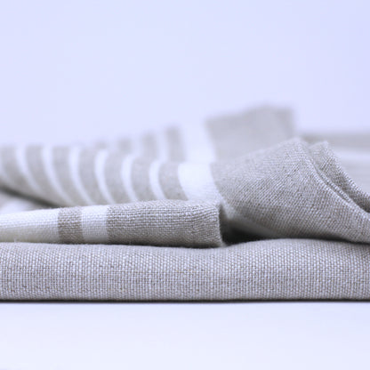 Linen Bath Towel - Stonewashed - Light Natural with White Stripes - Luxury Thick Linen