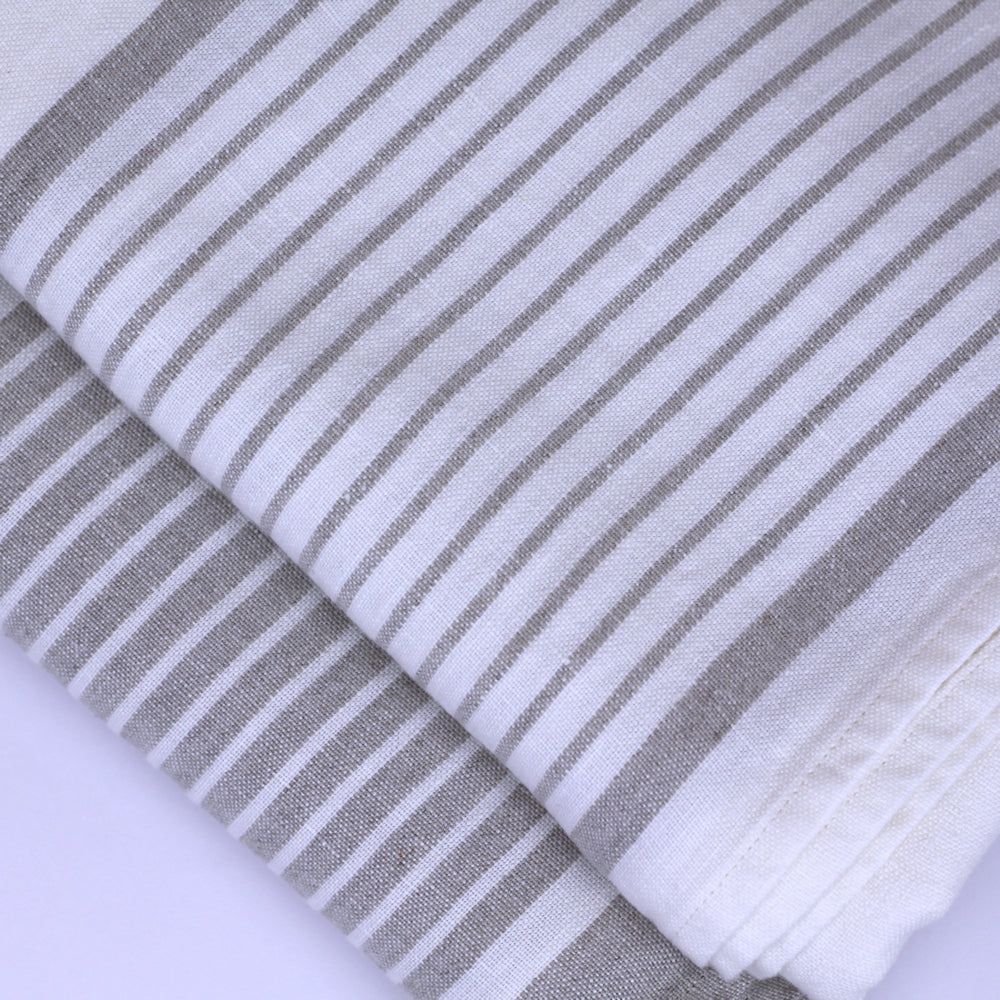 Linen Bath Towel - Stonewashed - Light Natural with White Stripes - Luxury Thick Linen